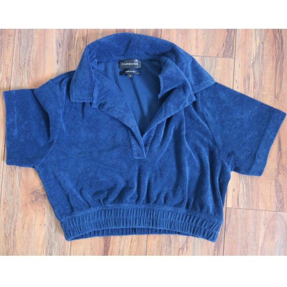 Carbon38 Micro Terry Cropped Top Daylight Navy -S - Picture 1 of 10